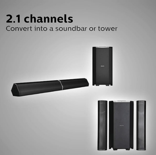 Philips Convertible Soundbar MMS8090B/94 2.1 Channel 80W, Optical-Connectivity Option with Supporting USB, AUX, FM & Remote Control (Black) - Image 4